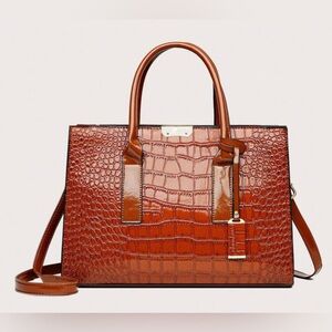 Crocodile Embossed Leather Handbag ( Brand New)